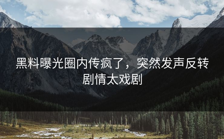 黑料曝光圈内传疯了，突然发声反转剧情太戏剧