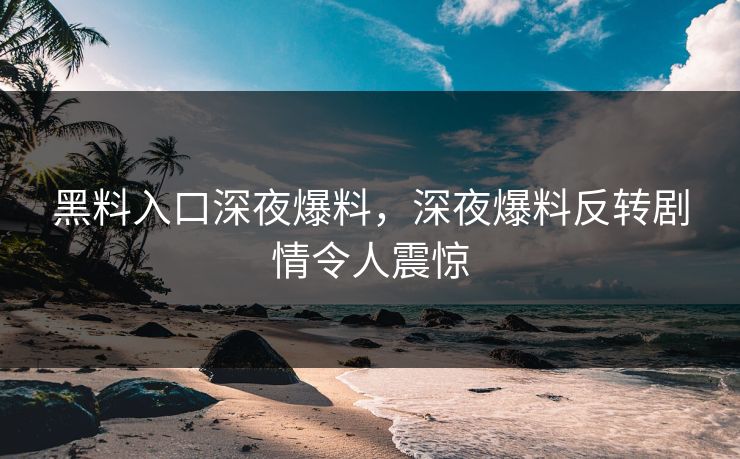 黑料入口深夜爆料，深夜爆料反转剧情令人震惊