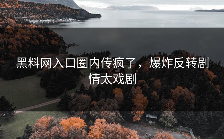 黑料网入口圈内传疯了，爆炸反转剧情太戏剧