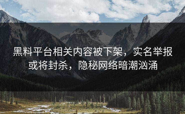 黑料平台相关内容被下架，实名举报或将封杀，隐秘网络暗潮汹涌