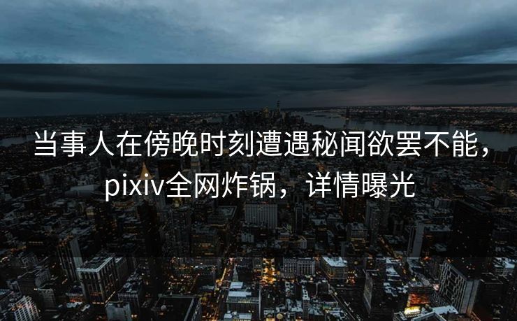 当事人在傍晚时刻遭遇秘闻欲罢不能，pixiv全网炸锅，详情曝光