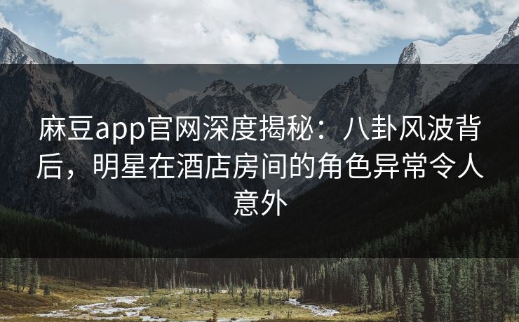 麻豆app官网深度揭秘：八卦风波背后，明星在酒店房间的角色异常令人意外