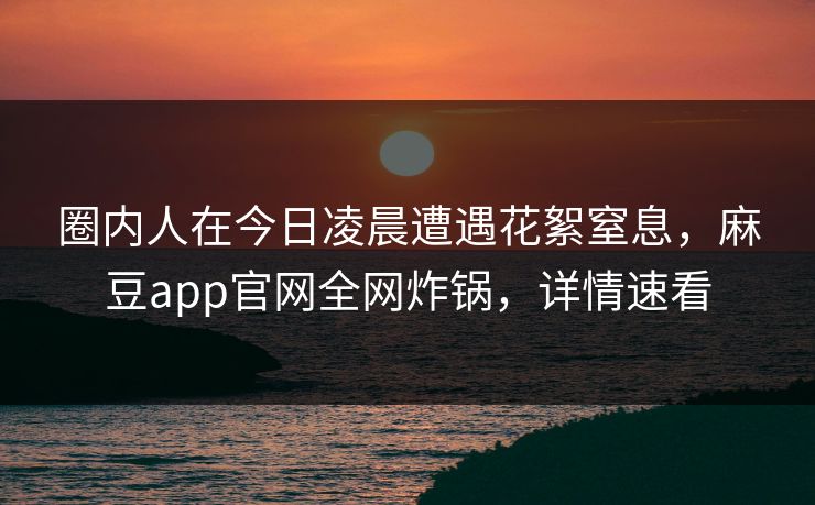圈内人在今日凌晨遭遇花絮窒息，麻豆app官网全网炸锅，详情速看
